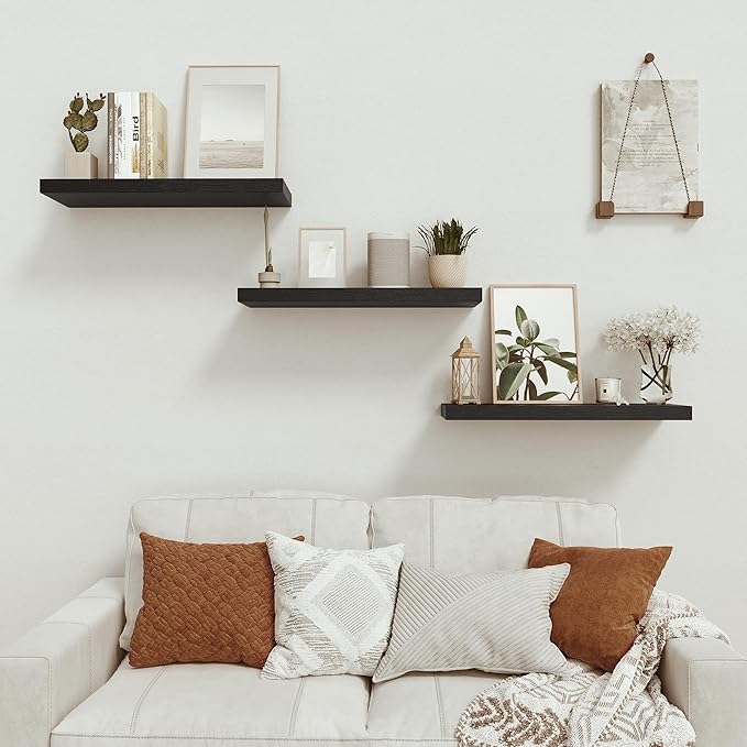 Vivelove Black Floating Shelves for Wall Mounted, 24 inchs x 9.1” Deep x 1.6” Thick Wall Shelves for Bedroom, Living Room, Ba