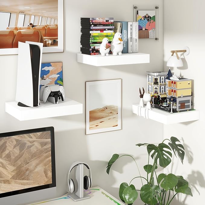 12 Inch Deep Floating Shelves | 16 Inch White Floating Shelves Set of 2 | Rustic White Deep Shelves for Wall | White Wall She