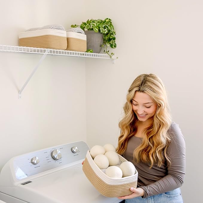 NaturalCozy 11.8"x8"x4.5” Storage Baskets for Shelves 3 Pack | Cotton Rope Woven Small Baskets for Organizing | Small Storage