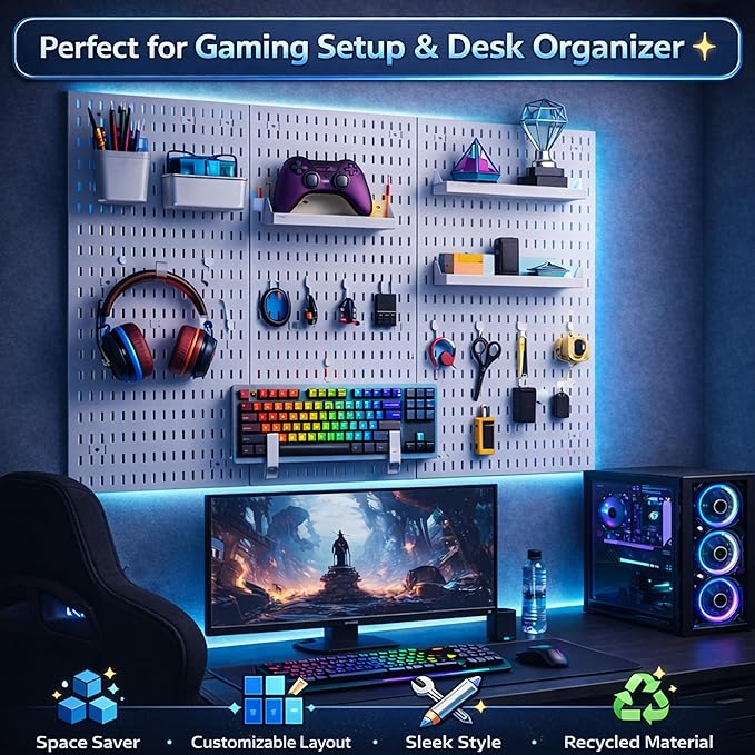 Peg Board, 24"x36" Pegboard Wall Organizer, Includes 6PCS White Peg Boards and Accessories, Plastic Peg Board Panels for Craf