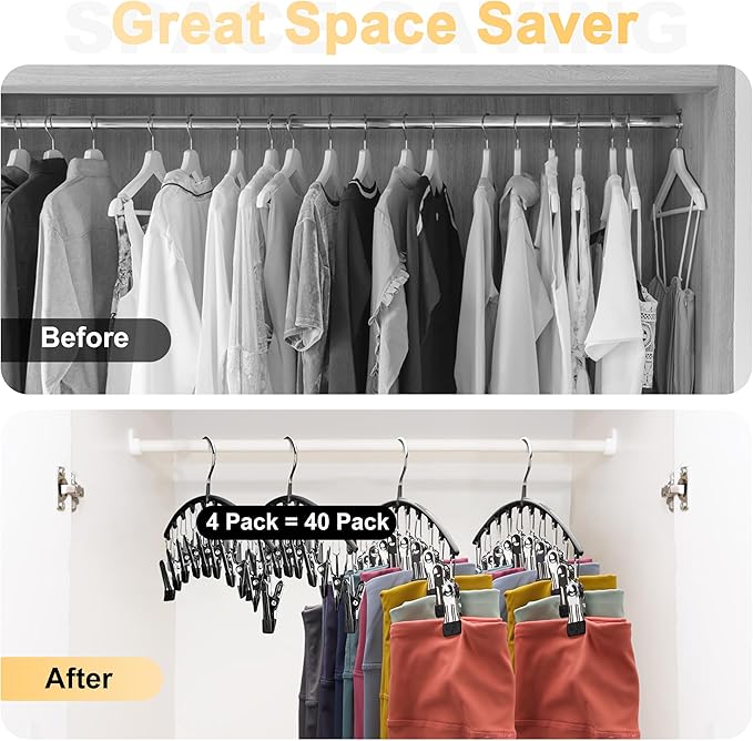 Legging Organizer for Closet, Metal Yoga Pants Hangers 4 Pack w/10 Clips Holds 40 Leggings, Space Saving Hanging Closet Organ