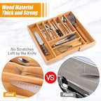 Bellsal Large Premium Bamboo Silverware Organizer - Expandable Utensil Drawer Organizer - 17"x19.6" Utensil Holder and Cutler