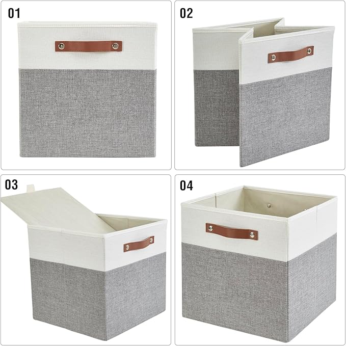 Bagnizer Collapsible Fabric Storage Cube Bins with 2 Reinforced PU Handles, Foldable Storage Organizer Baskets for Closet, Sh