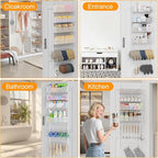 Over the Door Organizer, 2 in 1 Metal Hanging Closet Organizer & Hat Rack with 4 Adjustable Baskets, 8 Hooks, 10 Clips, Behin