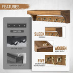 Rebee Vision Acacia Wood Farmhouse Key Holder Wall Mount for Room Decor – Retro Key Holder for Wall with Shelf for Cute Thing