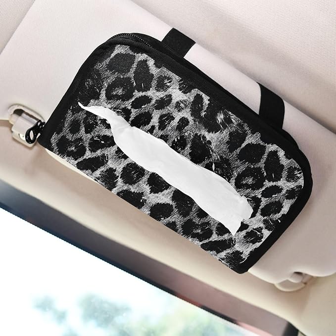 Car Tissue Holder Car Visor Organizer Tissue Box Holder for Car Sun Visor Organizer with Car Vehicle Accessories Essentials Interior for Women Men Sliver Leopard Skin