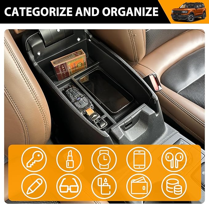 Center Console Organizer Compatible with 2021-2025 Ford Bronco Sport/2020-2025 Ford Escape Armrest Storage Tray Arm Rest Organizer for Bronco Sport/Escape Accessories(Armrest Storage Tray)