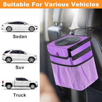 Car Trash Can Foldable Garbage Bin Leakproof 2.3 Gallons Car Trash Bag Purple