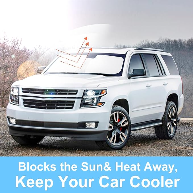 Front Windshield Sun Shade Foldable Car Front Window Sun Shade Windshield Shade Custom Fit for 2015-2020 Che-vrolet Tahoe SUV Block UV Rays Accessories Heat Keep Cooler
