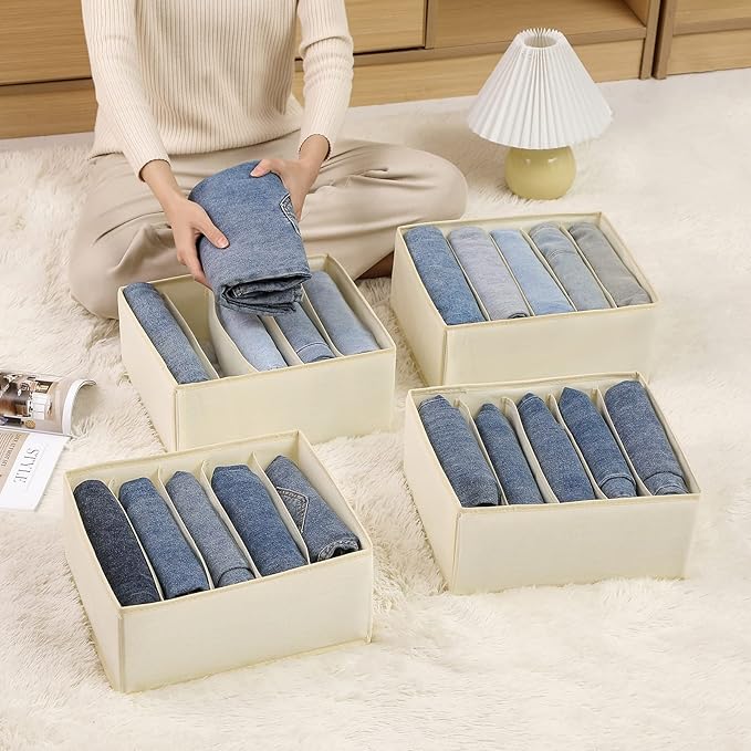 Jeans Drawer Organizers for Clothing, 5 Compartment Wardrobe Storage Box, Washable Clothes Organizer for Folded Clothes, Jean