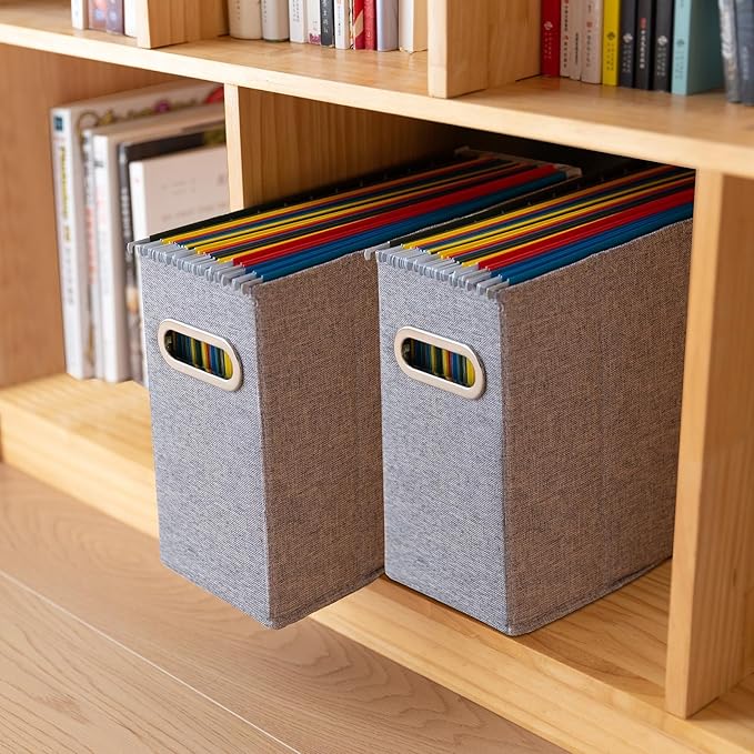 4 Packs Letter Size File Organizer, File Folders Organizer, Fabric Storage Box, Collapsible Paper Organizer with Metal Handle