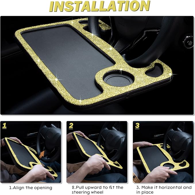 eing Bling Auto Steering Wheel Desk, Laptop,Tablet, Notebook Car Travel Table, Food Eating Hook On Steering Wheel Tray, for Constant Travelers, Fits Most Vehicles Steering Wheels,Yellow