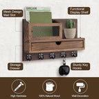 Key Holder Wall Mount, Key Holder for Wall with 5 Key Hooks and Storage Drawer Mail Organizer for Entryway Living Room Farmho