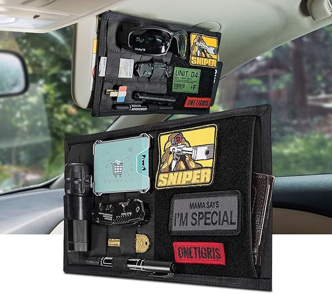 ONETIGRIS Molle Visor Panel Organizer, Molle Panel Tactical Car Sun Visor Cover Vehicle Visor Storage Holder Pouch Molle Webbing with Hook-and-Loop Straps for Cars, Trucks, Suvs (B)