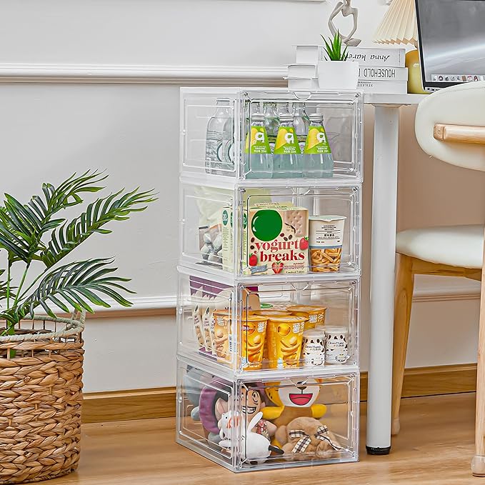 LXLXXL Storage Bins with Lids, 9 Pack Plastic Storage Containers with Magnetic Door, 19 Qt Stackable Clear Storage Box for Ho