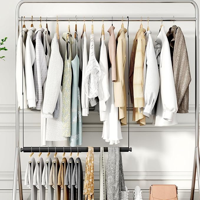 STORAGE MANIAC Adjustable Closet Rod Hanging Clothes Heavy Duty Closet Extender Hanging Rod Space-Saving Clothes Hanging Bar 