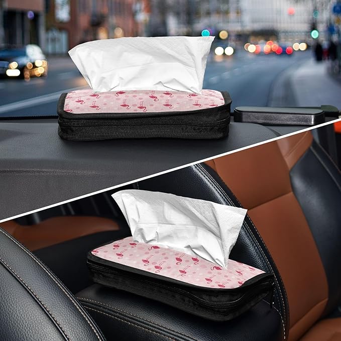 Car Tissue Holder Car Visor Organizer Tissue Box Holder for Car Sun Visor Organizer with Car Vehicle Accessories Essentials Interior for Women Men Pink Cute Flamingo Polka Dot