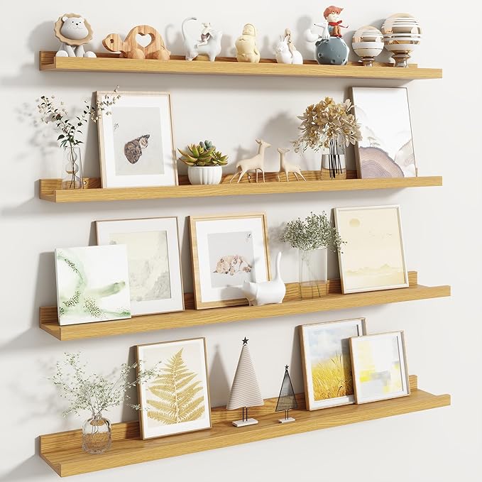 Fun Memories Picture Ledge Shelf, Floating Shelves Set of 4, 40 Inch Picture Shelves for Wall with Ledge, Large Nursery Book 