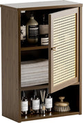 HITNET Bathroom Cabinet Wall Mounted, Medicine Cabinet with Single Rattan Door, Bamboo Hanging Storage Organizer Over Toilet,