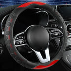 PU Leather Steering Wheel Cover 14.5-15 Inch, Carbon Fiber Style Grip, Non-Slip & Breathable, Universal for Sedan SUV Truck