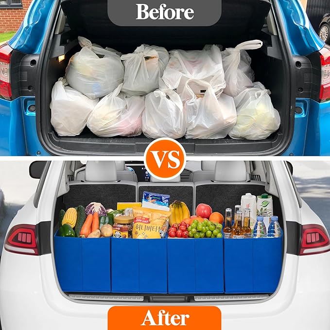 Lifewit Reusable Grocery Bags, Heavy Duty Foldable Shopping Bags with Reinforced Handles, Extra Large Utility Tote Stay Open, Sturdy Standing Carry Box for Kitchen, Car Trunk, 24L Blue, 4 Packs