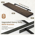 Fun Memories Solid Elm Wood Floating Shelves Set of 1-40 Inch Rustic Wall Shelves with Heavy-Duty Invisible Brackets - for Li