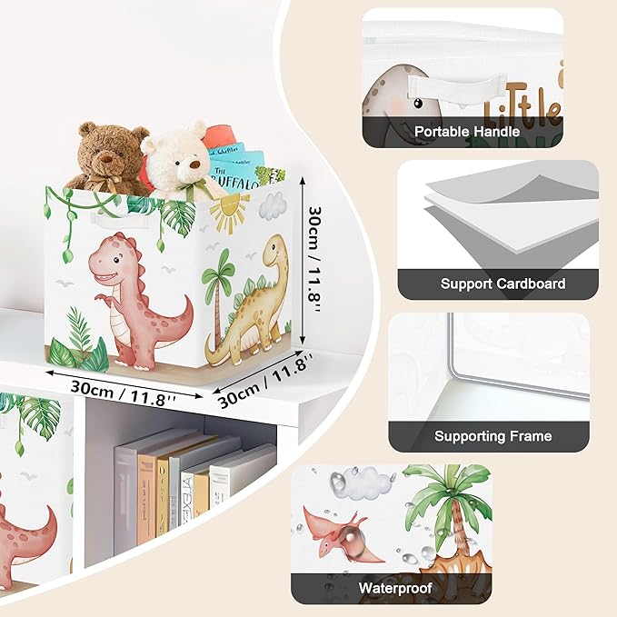Clastyle Dinosaurs Storage Cube Organizer Set Plants Closet Clothes Cube with Metal Frame Foldable Parents Organizer Storage 