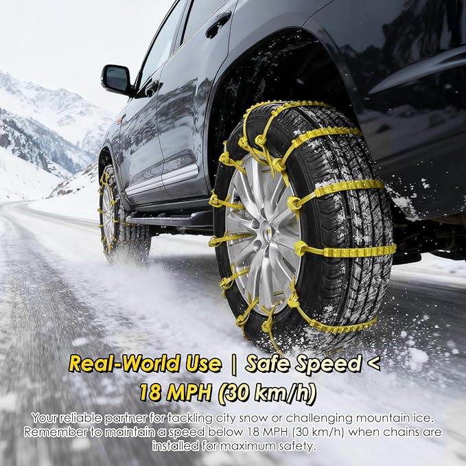 12 Pcs Snow Tire Chains - Portable Plastic Non-Slip Anti-Skid Traction Cables for Winter Driving/Fits Most Cars, SUV & Trucks