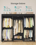 SONGMICS Heavy-Duty Clothes Rack, Garment Rack, Portable Closet, 68.7-Inch Wide Clothing Rack with Adjustable Mesh Shelves an