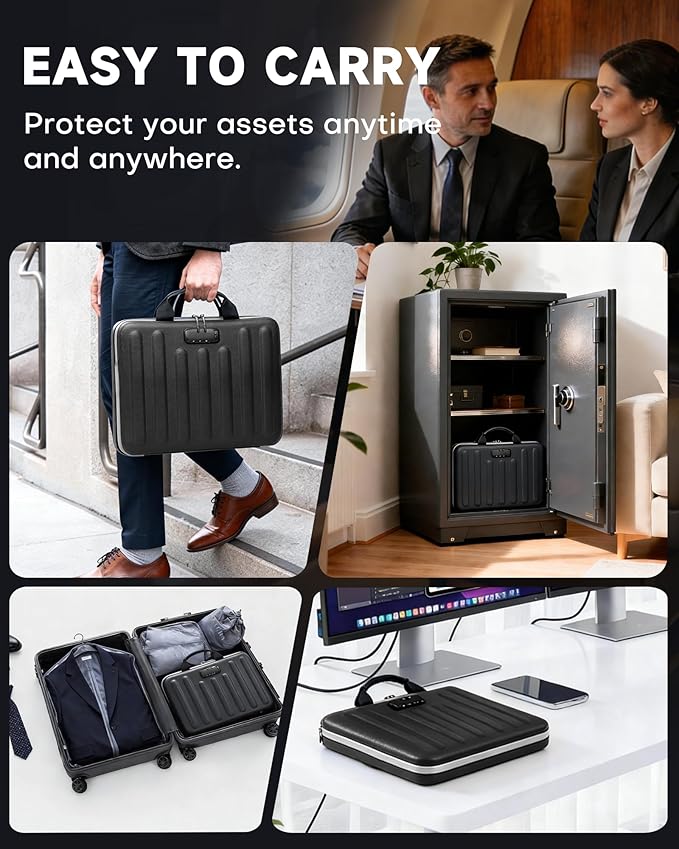DOZAWA Fireproof Document Box, Hard Case Document Organizer with Lock, 13 Pockets Accordion File Folder with Reflective Strip