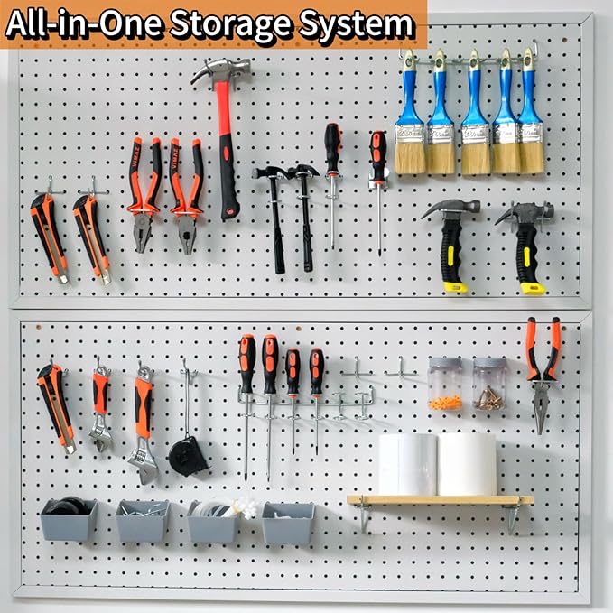 Pegboard Metal Hooks Kit 90PCS - Heavy Duty Utility Set for Garage & Workshop Organization, Wall Hanger Holder with Locks, No