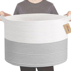 MEGASKET XXXL Large Cotton Rope Storage Bin, 22" X 14" Basket for Blankets Living Room, Woven Baby Kids Toy Storage Bin Box, 