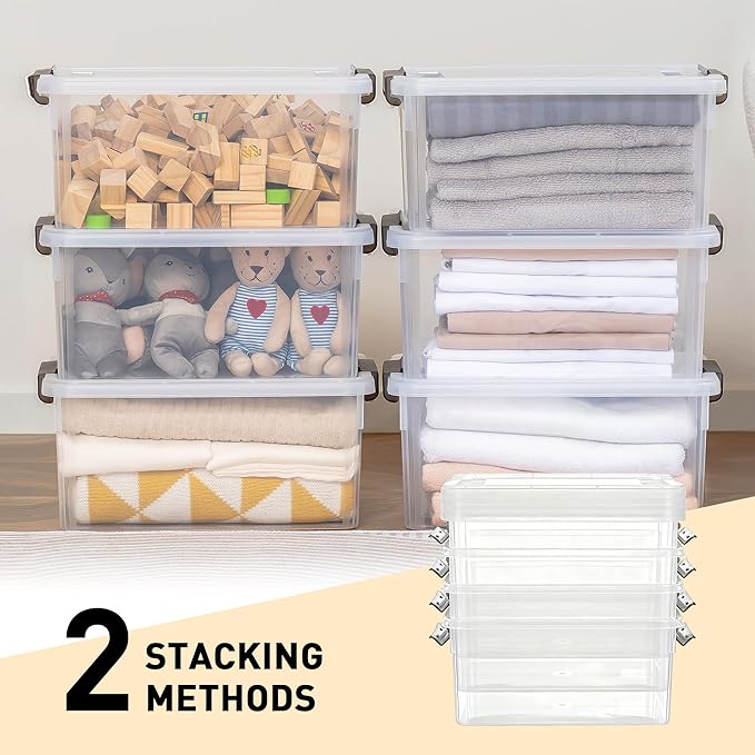 Citylife 6 Packs 17 QT Plastic Storage Bins with Lids Large Stackable Storage Containers for Organizing Clear Storage Box for