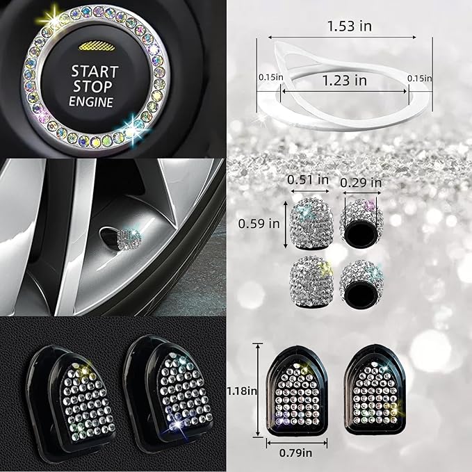 NBTEPEM 30 Pcs Multicolor Bling Car Accessories Set for Women, Steering Wheel Cover Set, Bling Console Cover, Seat Belt Cushion, Shift Knob Cushion, Cup Coaster, Rhinestone Car Hanging Accessories