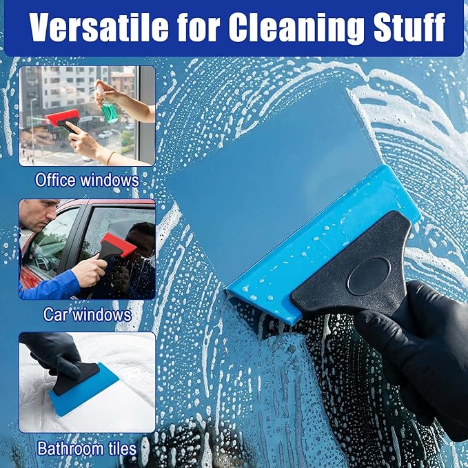 18PCS Windshield Cleaner Tool, Inside Car Window Cleaning Tool with 3 Window Tint Squeegee, 9 Microfiber Pads and 3 Spray Bottles for Car Windshield Window, Mirror, Glass Door
