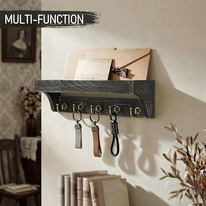 Rebee Vision Farmhouse Key Holder Wall Mount – Rustic Key Holder for Wall with Shelf for Plants & Small Home Decor – Stylish 