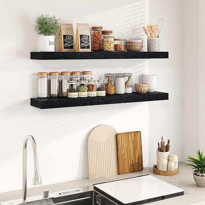 Fun Memories Floating Shelves for Wall, 40Inch Floating Shelves Set of 2, Hanging Shelf with Invisible Brackets, Wood Shelves