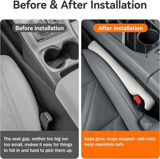 Car Seat Gap Filler - 2 Pack Premium Leather Console Blockers for Cars, Trucks & SUVs - Adjustable 1.4-2.4 Inch Width - Prevents Items Falling Between Seats (Grey)