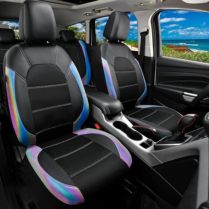 CAR PASS Leather Car Seat Covers Front Seats only, with Air Mesh Front Seat Covers Breathable, Cool Automotive Seat Covers 2 