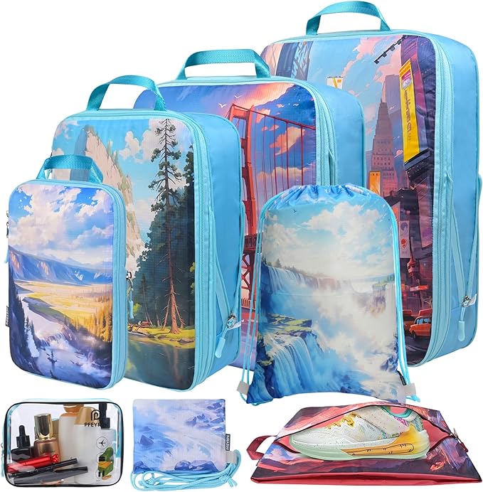 PFEYRPK Lightweight Compression Packing Cubes for Suitcases, Compressible Expandable Travel Packing Organizer with Clear Toil