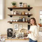 IAE Floating Pipe Shelves Bracket ,Wall Mounted Pipe Shelf for 6-12 in Depth Wood, Heavy-Duty 3/4" Iron,Pipe Shelving Bracket