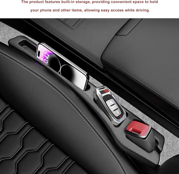 2 PCS Car Seat Gap Filler Organizer, No Drop Vehicle Seam Plug Organizer with Storage Slot, Multifunctional Console Side Gap Filler for Most Vehicles, Car Accessories (Red)