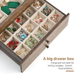 Meangood Jewelry Box Organizer for Women, 3 Layer Large Jewelry Storage Case, Rustic Wooden Jewelry Box with Mirror & Ring Tr