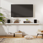 55 Inch Floating Shelves | 6.5 Inch Deep White Floating Shelves Set of 2 | 55" W x 6.5" D Rustic White Wood Wall Shelves with