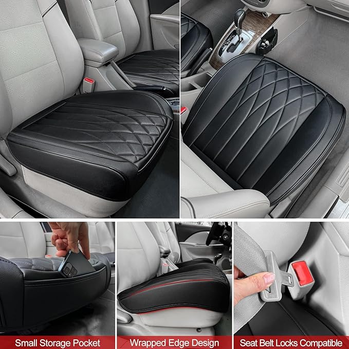 2 Pack Leather Front Car Seat Cover Bottom Car Seat, Universal Anti-Slip Driver Car Seat Protectors with Storage Pocket, Wate