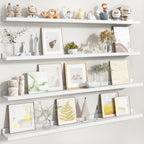 Fun Memories Picture Ledge Shelf, White Floating Shelves Set of 4, 48 Inch Picture Shelves for Wall with Ledge, Large Nursery