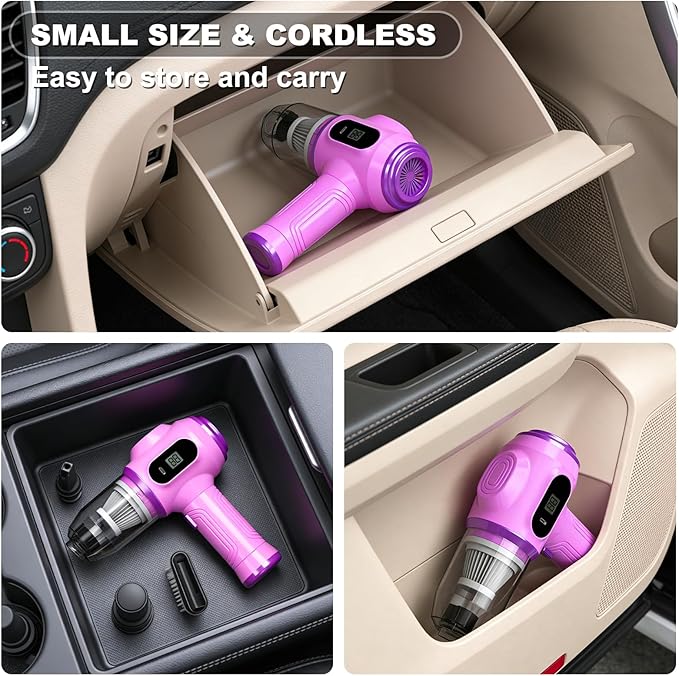 Portable Car Vacuum Cordless Mini Handheld Vacuums Cleaner Rechargeable with LCD Display and Multi-Nozzles, High Power Hand h