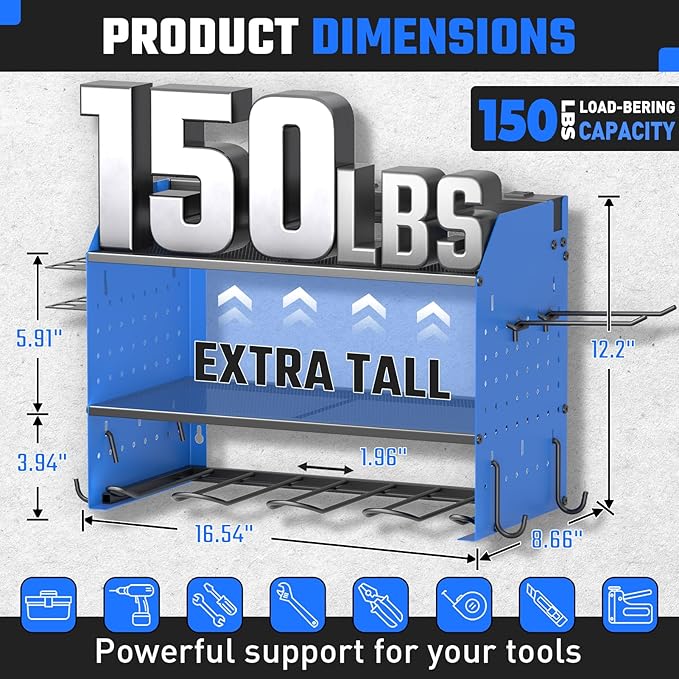 ZESEN Power Tool Organizer with Charging Station, Heavy Duty 4 Layer Drill Holder Wall Mount Garage Shelf Rack with 6 Outlet 
