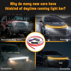 Flexible Car Hood Light Strip, 70 Inches Dynamic LED Daytime Running Lights, White and Amber Switchback Sequential Turn Signal Lights for Car, Truck, SUV