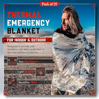 Mart Cobra Emergency Blanket 25-Pack Space Mylar Blankets Survival Gear and Supplies Reusable Thermal Camping Essentials Hiki